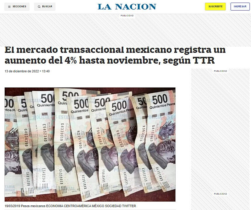 El mercado transaccional mexicano registra un aumento del 4% hasta noviembre, segn TTR